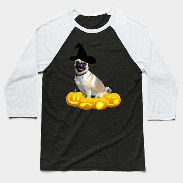 Halloween Pug Baseball T-Shirt by LucyMacDesigns